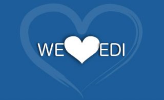 \'We love EDI\' white text in a blue heart